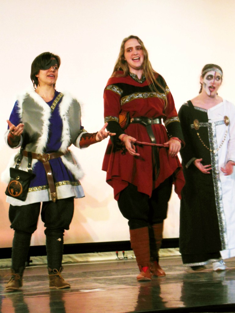 Lauren, Ada and Kara as Odin, Loki and Hella.